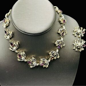 Rare Vintage Duane Purple Rhinestone Necklace Earring Set